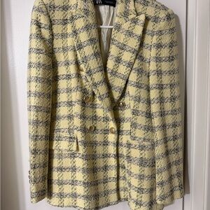 Zara Yellow and Gray/Black Plaid Blazer